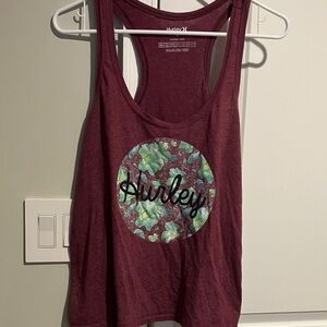 Hurley Women's Maroon Tank Top with Floral Design